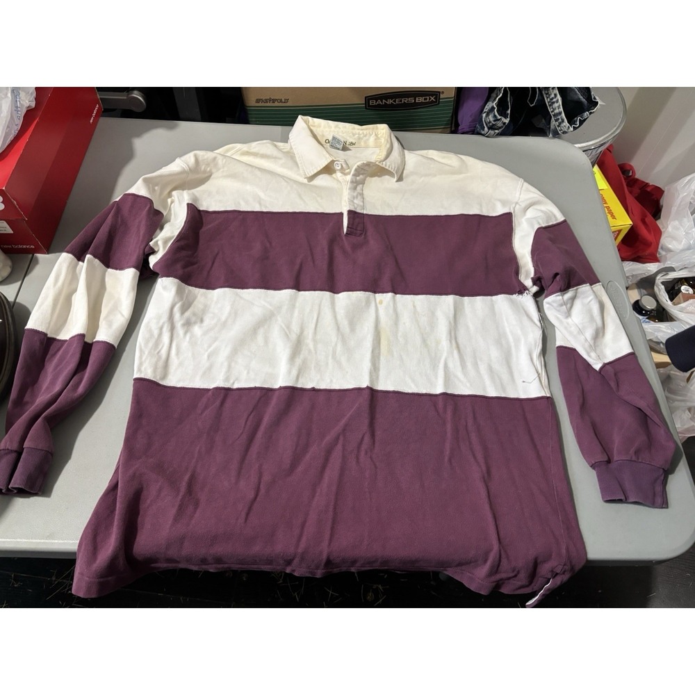 Vtg Oakton Ltd Tall XL White Burgundy Rugby Shirt